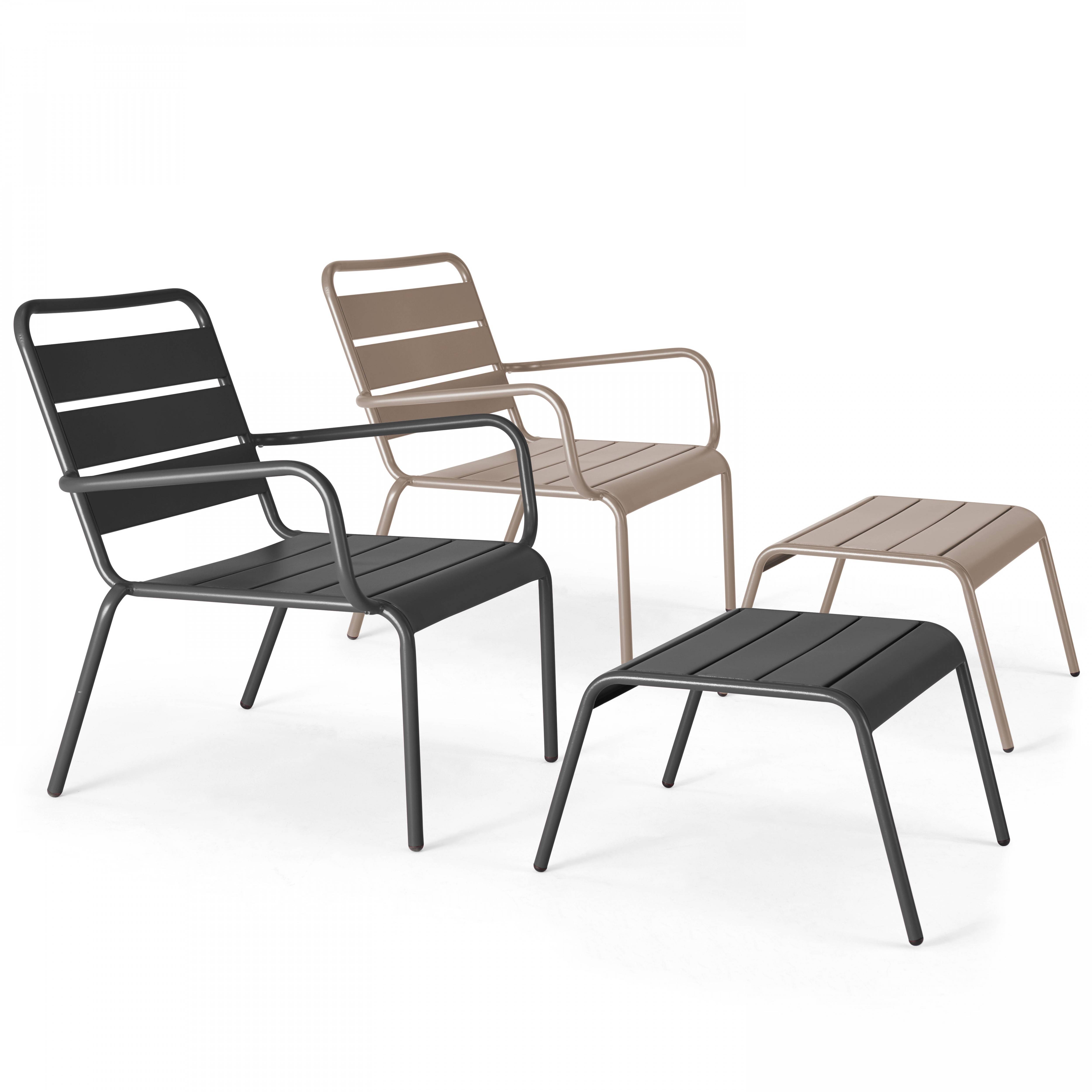 Oviala - Lot 2 fauteuils relax avec repose-pieds métal gris et taupe Palavas - Oviala - Image 1