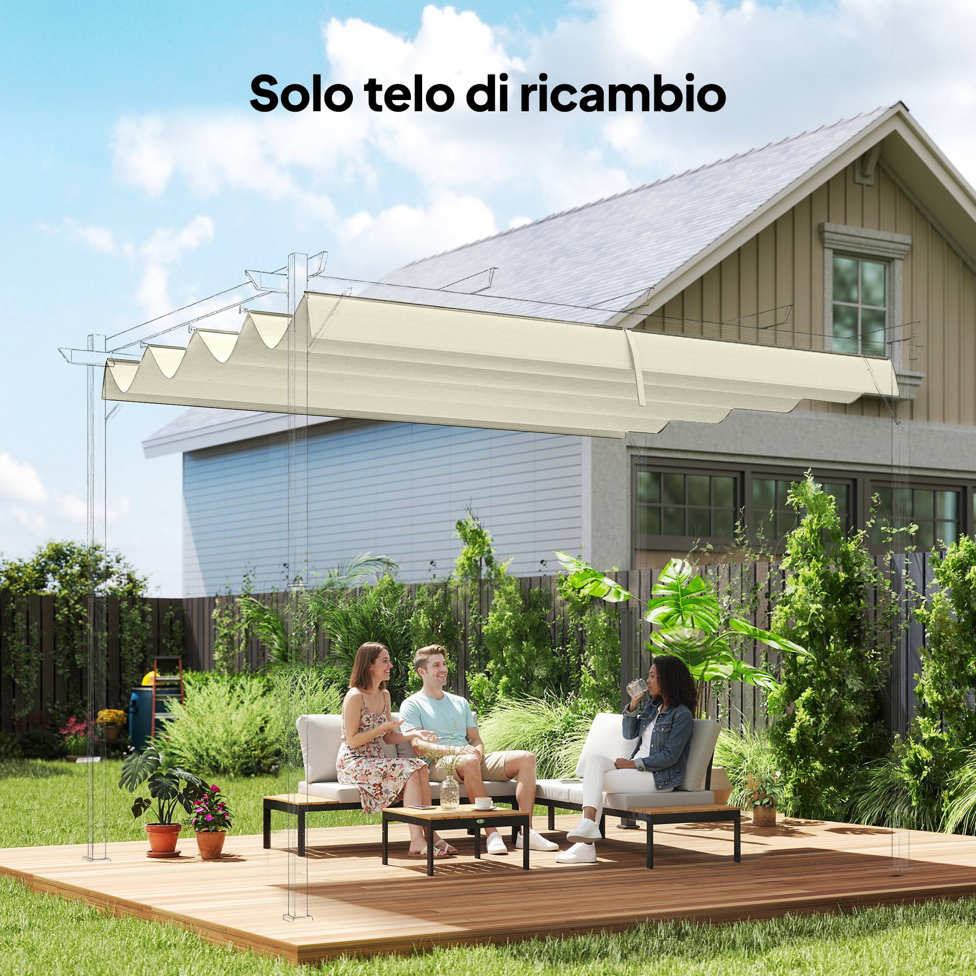 Toile rétractable pour pergola rechange polyester protection anti-UV 286x245cm crème - ComfortXL Outdoor Living - Image 3