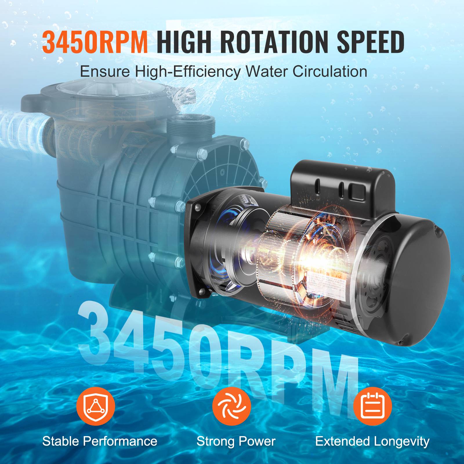Vevor - VEVOR Moteur de pompe piscine 1 CV 56Y, 115/230 V, 3450 tr/min, 90 μF/250 V, rotation CCW. - Image 3