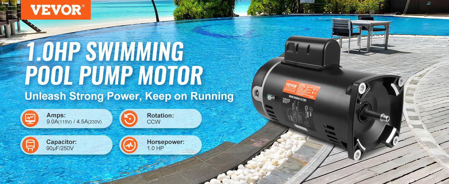 Vevor - VEVOR Moteur de pompe piscine 1 CV 56Y, 115/230 V, 3450 tr/min, 90 μF/250 V, rotation CCW. - Image 9