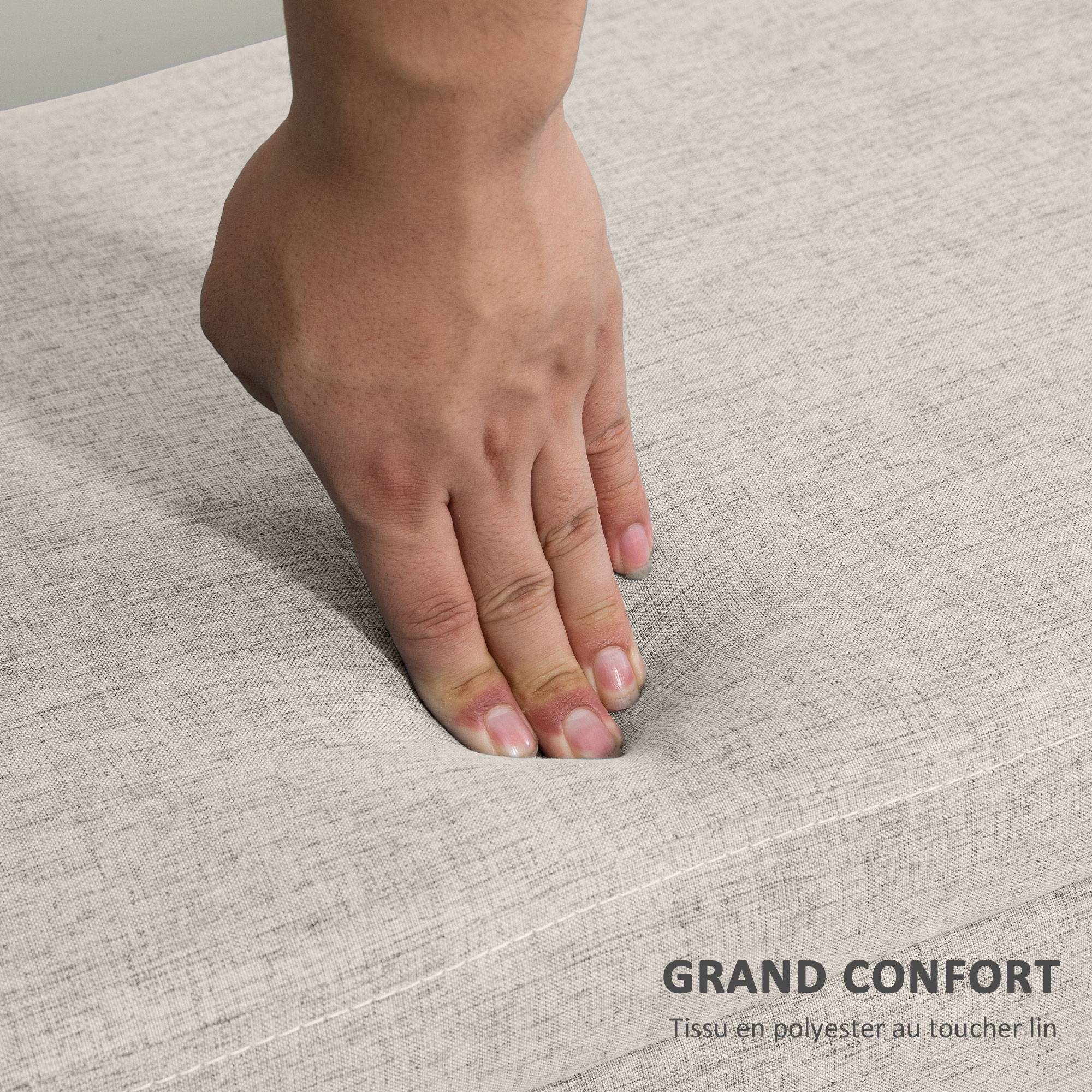 Banc coffre rangement rembourré aspect lin pour chambre à coucher, entrée, salon, charge 220 Kg, 110 x 39 x 45 cm, beige - Image 8