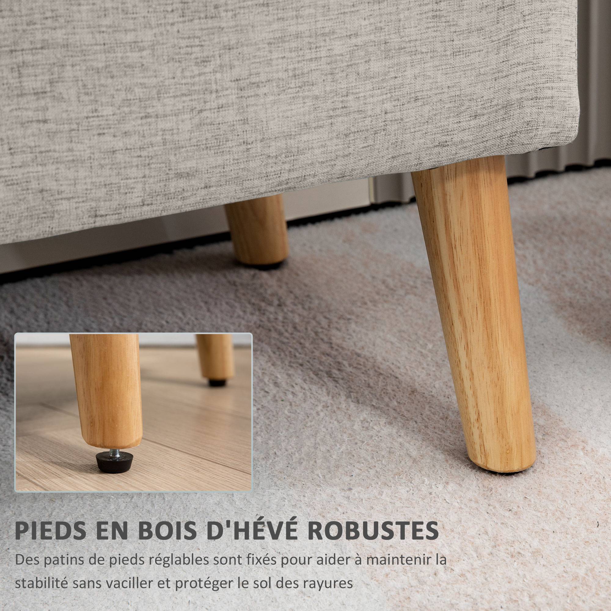Banc coffre rangement rembourré aspect lin pour chambre à coucher, entrée, salon, charge 220 Kg, 110 x 39 x 45 cm, beige - Image 7