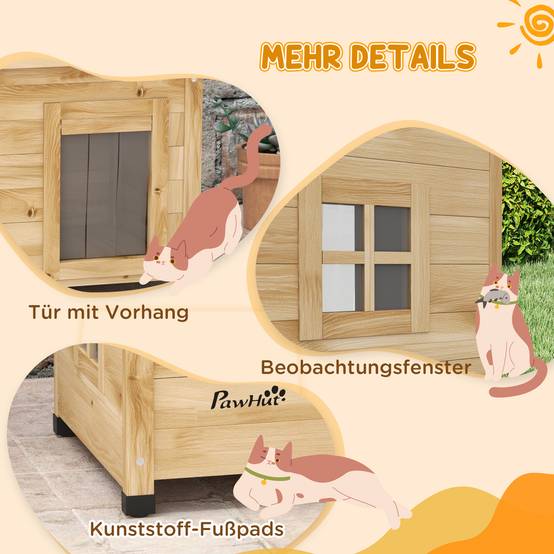 Niche pour chat bois naturel 57 x 45 x 43 cm - PANGIVO - Image 8