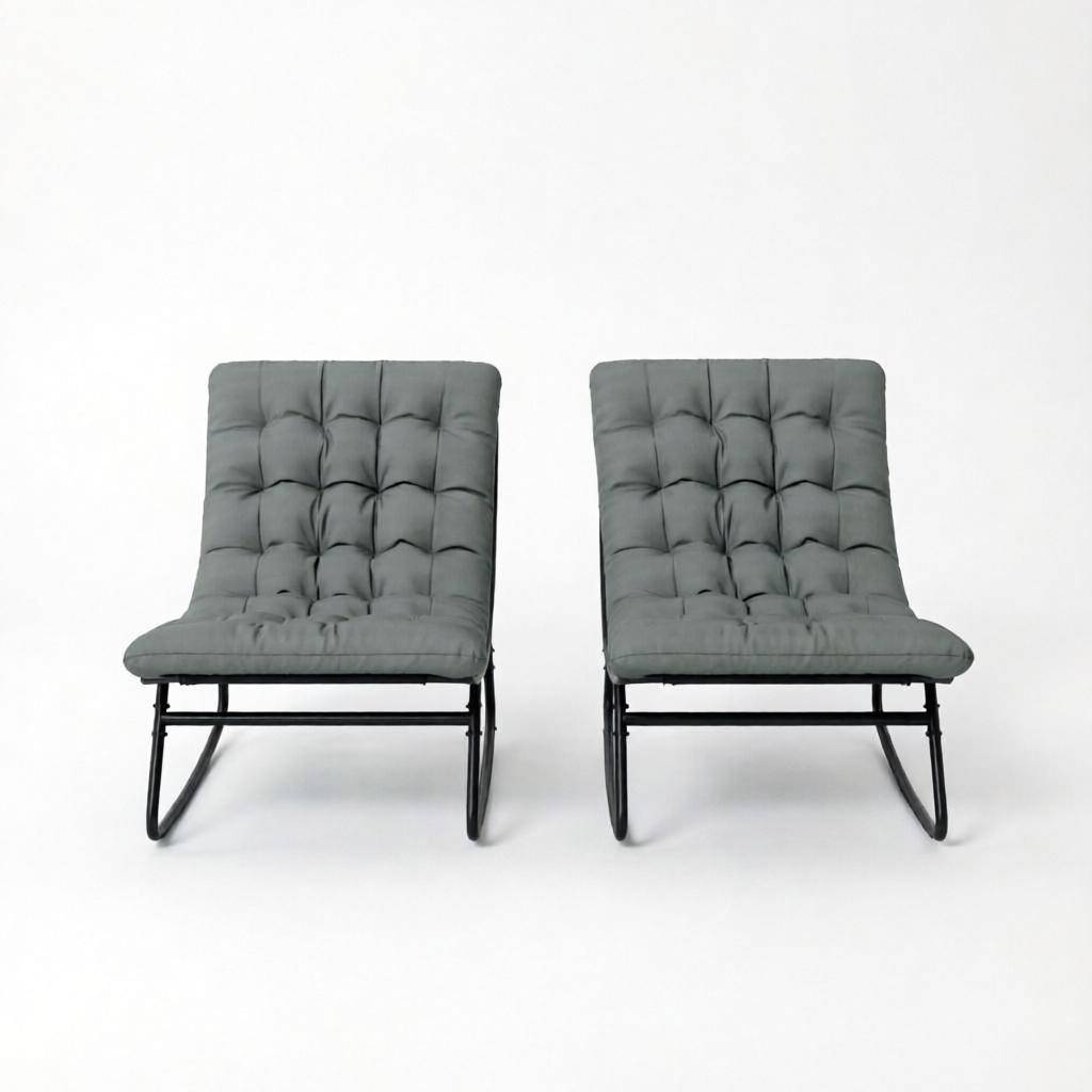 ComfortXL - Lot de 2 fauteuils à bascule acier gris foncé coussin épais terrasse balcon - ComfortXL Outdoor Living - Image 7