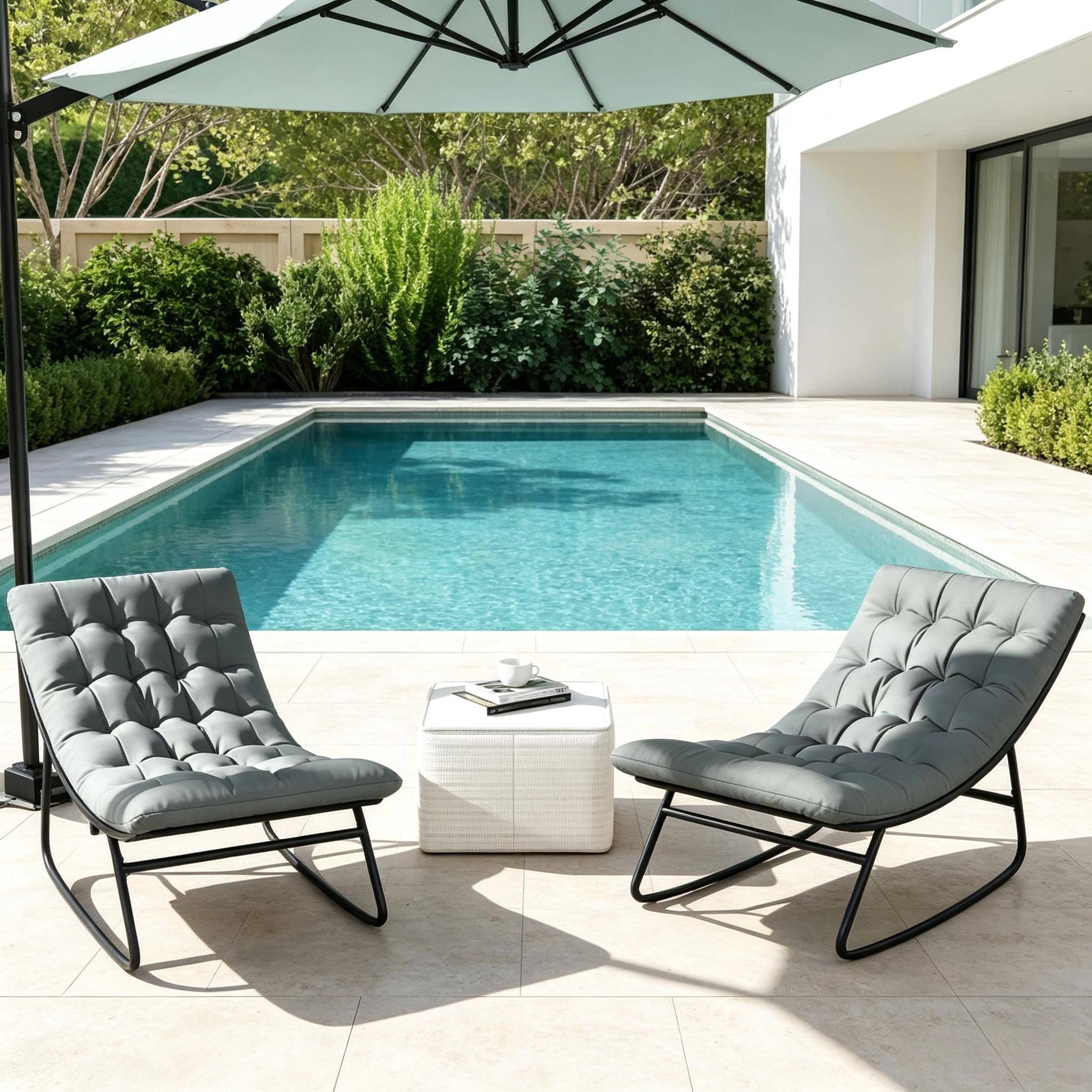 ComfortXL - Lot de 2 fauteuils à bascule acier gris foncé coussin épais terrasse balcon - ComfortXL Outdoor Living - Image 6