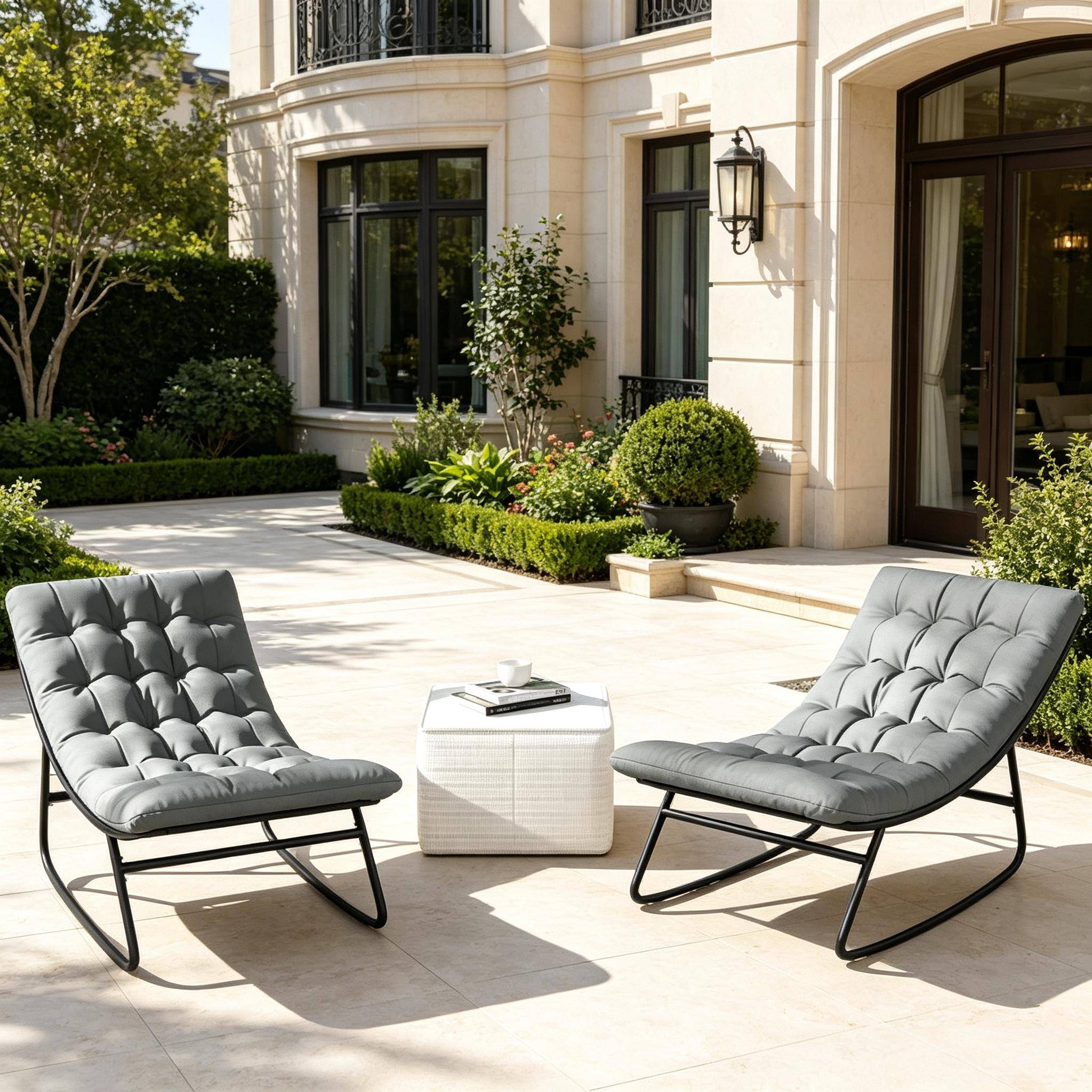 ComfortXL - Lot de 2 fauteuils à bascule acier gris foncé coussin épais terrasse balcon - ComfortXL Outdoor Living - Image 4