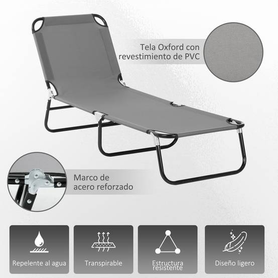 Transat inclinable pliable avec 5 positions réglables pour jardin, charge maximale 120 kg, 188 x 56 x 28 cm, gris - Image 7