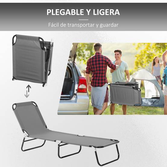Transat inclinable pliable avec 5 positions réglables pour jardin, charge maximale 120 kg, 188 x 56 x 28 cm, gris - Image 8
