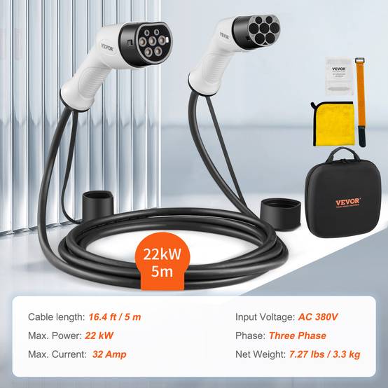 VEVOR Câble Charge EV Type 2 à Type 2 Charger Voiture Électrique 32A 5,5m 22kW - Image 7