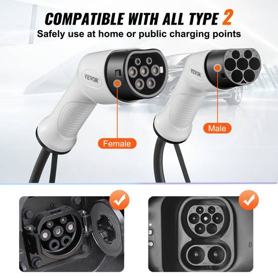 VEVOR Câble Charge EV Type 2 à Type 2 Charger Voiture Électrique 32A 5,5m 22kW - Image 3