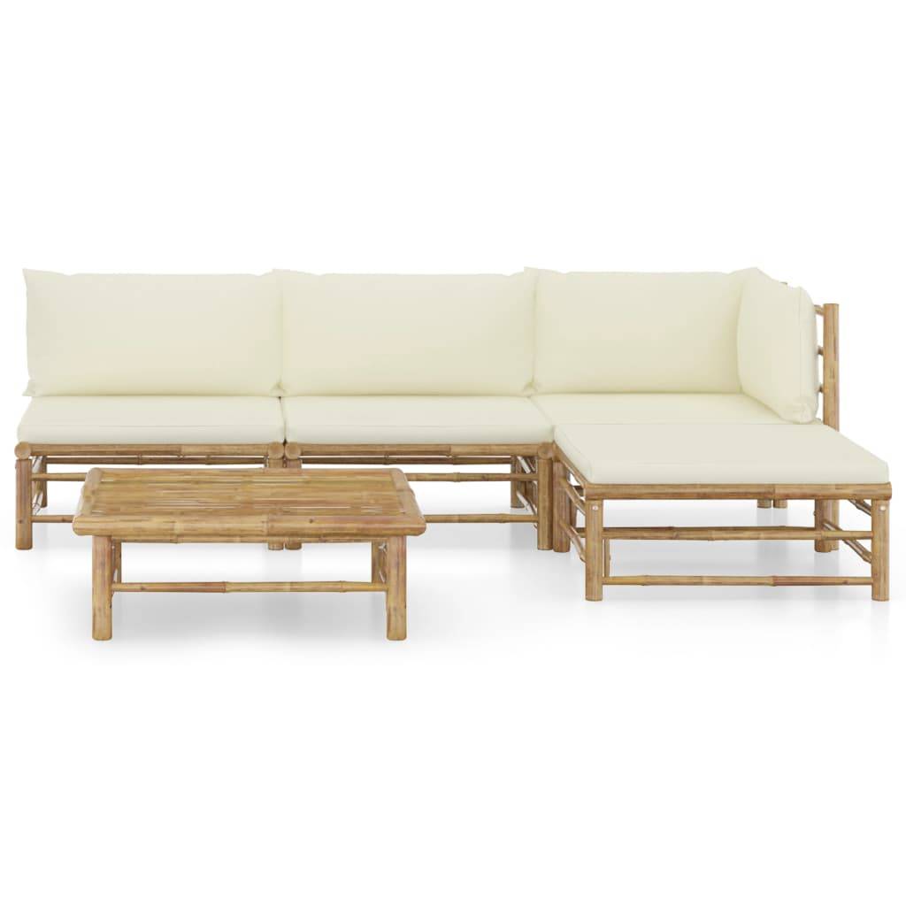 Vidaxl - Salon de jardin 5 pcs avec coussins blanc crème bambou vidaXL 3058191 - Image 2