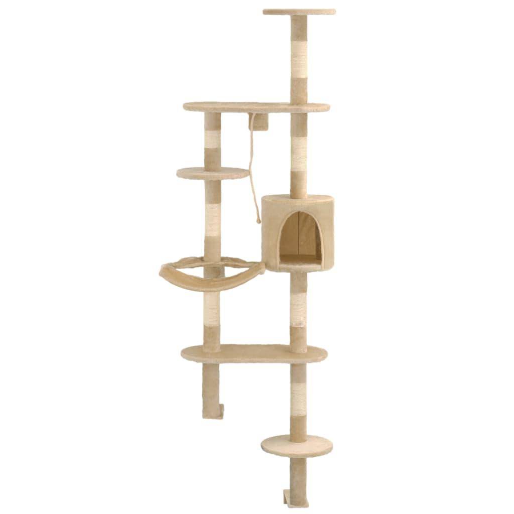 Helloshop26 - Arbre à chat griffoir grattoir niche jouet animaux peluché en sisal montage mural 194 cm beige - Image 2