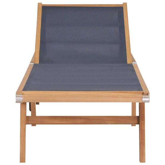 Chaise longue | Transat | Bain de soleil pliable avec roulettes Teck massif et textilène - Image 1