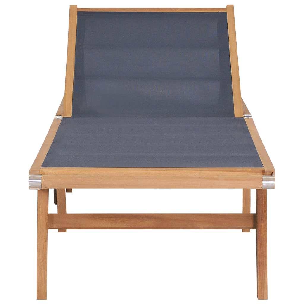 Chaise longue | Transat | Bain de soleil pliable avec roulettes Teck massif et textilène - Image 1