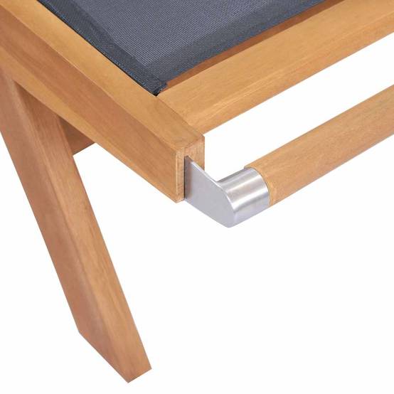 Chaise longue | Transat | Bain de soleil pliable avec roulettes Teck massif et textilène - Image 6