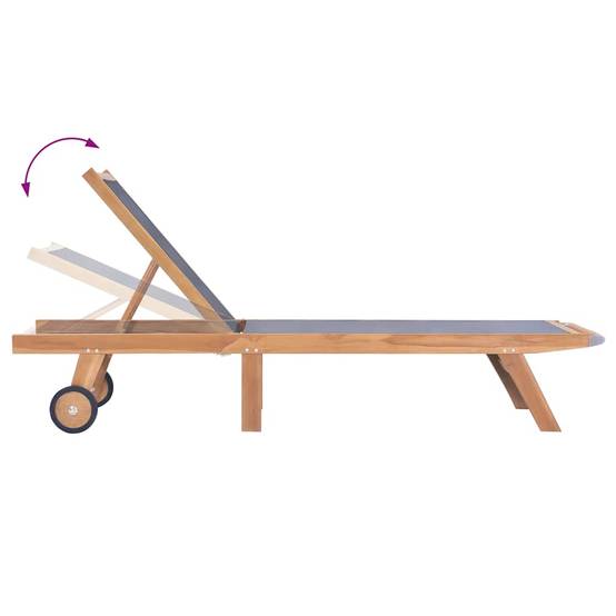 Chaise longue | Transat | Bain de soleil pliable avec roulettes Teck massif et textilène - Image 4