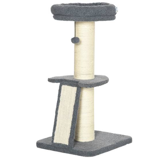 Arbre à chat bois et fausse fourrure chats 5kg griffoir et plateforme gris et crème - ComfortXL Outdoor Living - Image 2