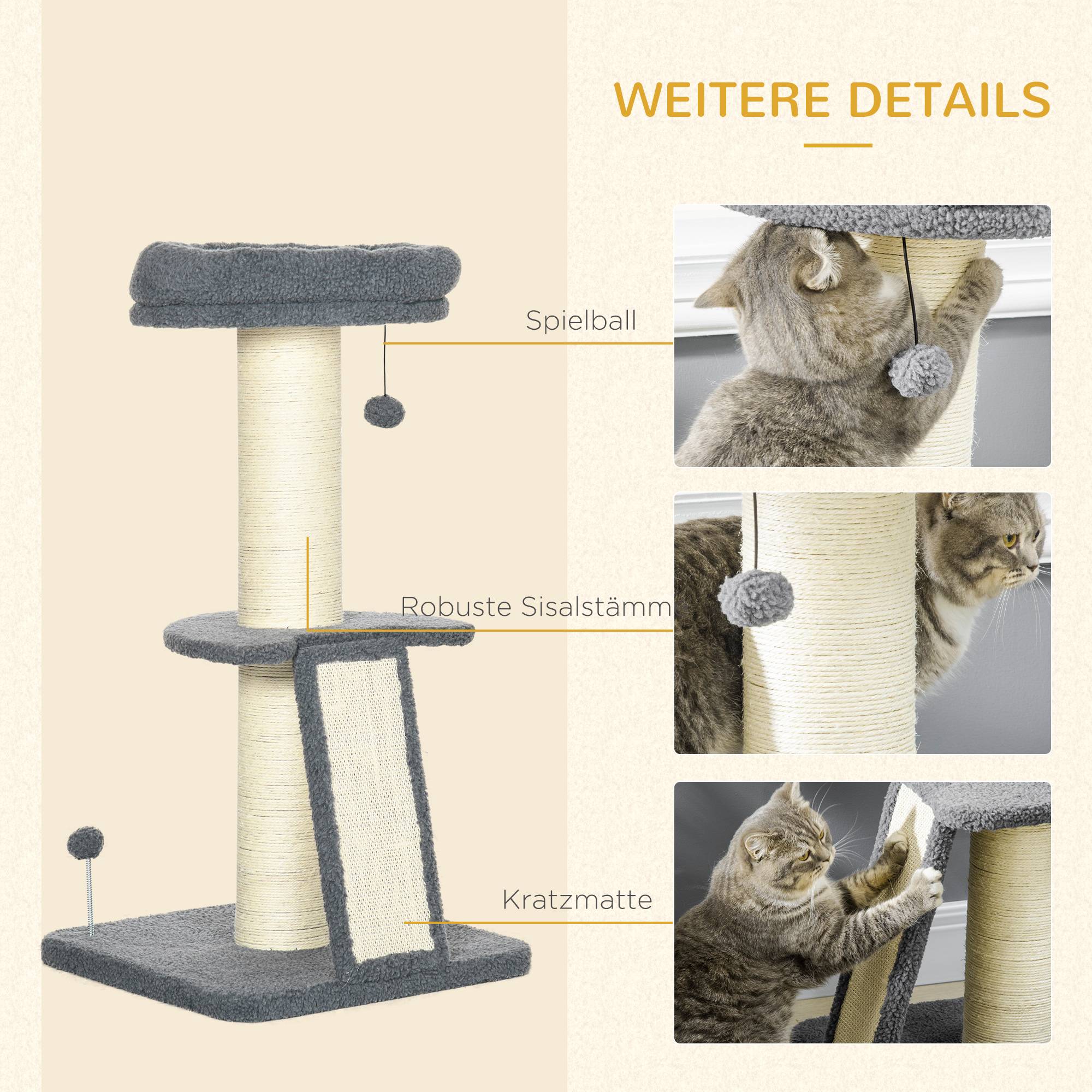 Arbre à chat bois et fausse fourrure chats 5kg griffoir et plateforme gris et crème - ComfortXL Outdoor Living - Image 7