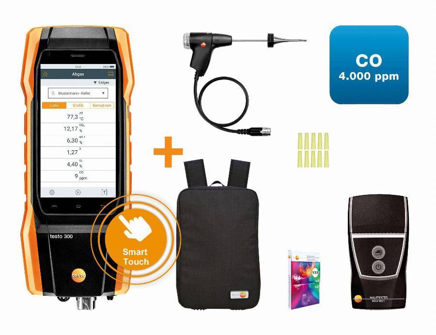 Testo 300 initial avec imprimante + connecteur bluetooth + sac à dos, O2, CO jusqu'à 4 000 ppm - TESTO - 0564 3002 96 - Image 1