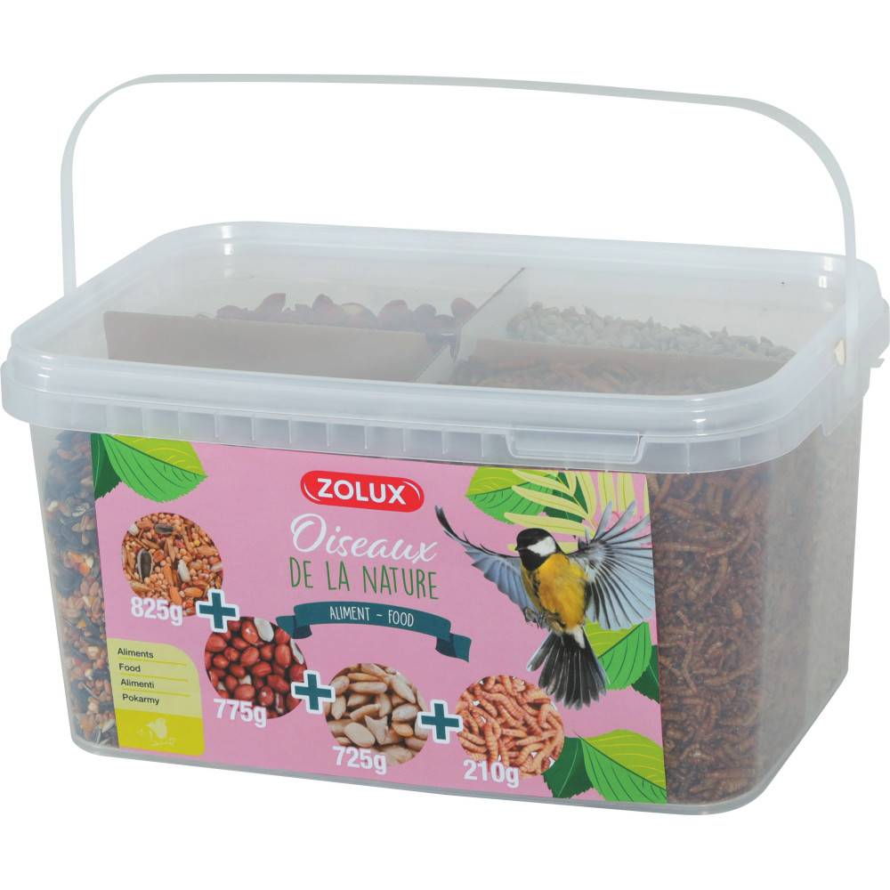 Zolux - zolux - Mix premium 4 variétés  graines et vers de farine, Seau de 2.5 kg pour oiseaux - Image 1