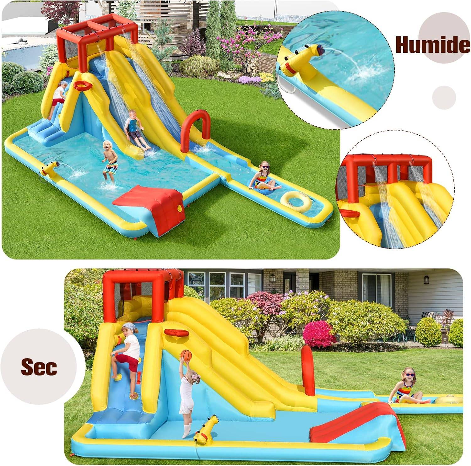 Structure Gonflable 8 en 1 avec Double Toboggan Aquatique pour 3 Enfants 3-10 Ans(sans souffleur) - Image 3
