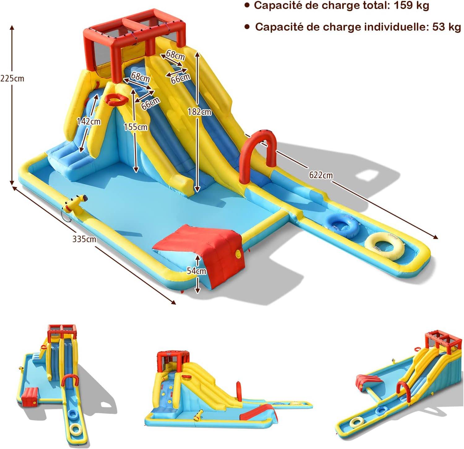 Structure Gonflable 8 en 1 avec Double Toboggan Aquatique pour 3 Enfants 3-10 Ans(sans souffleur) - Image 4