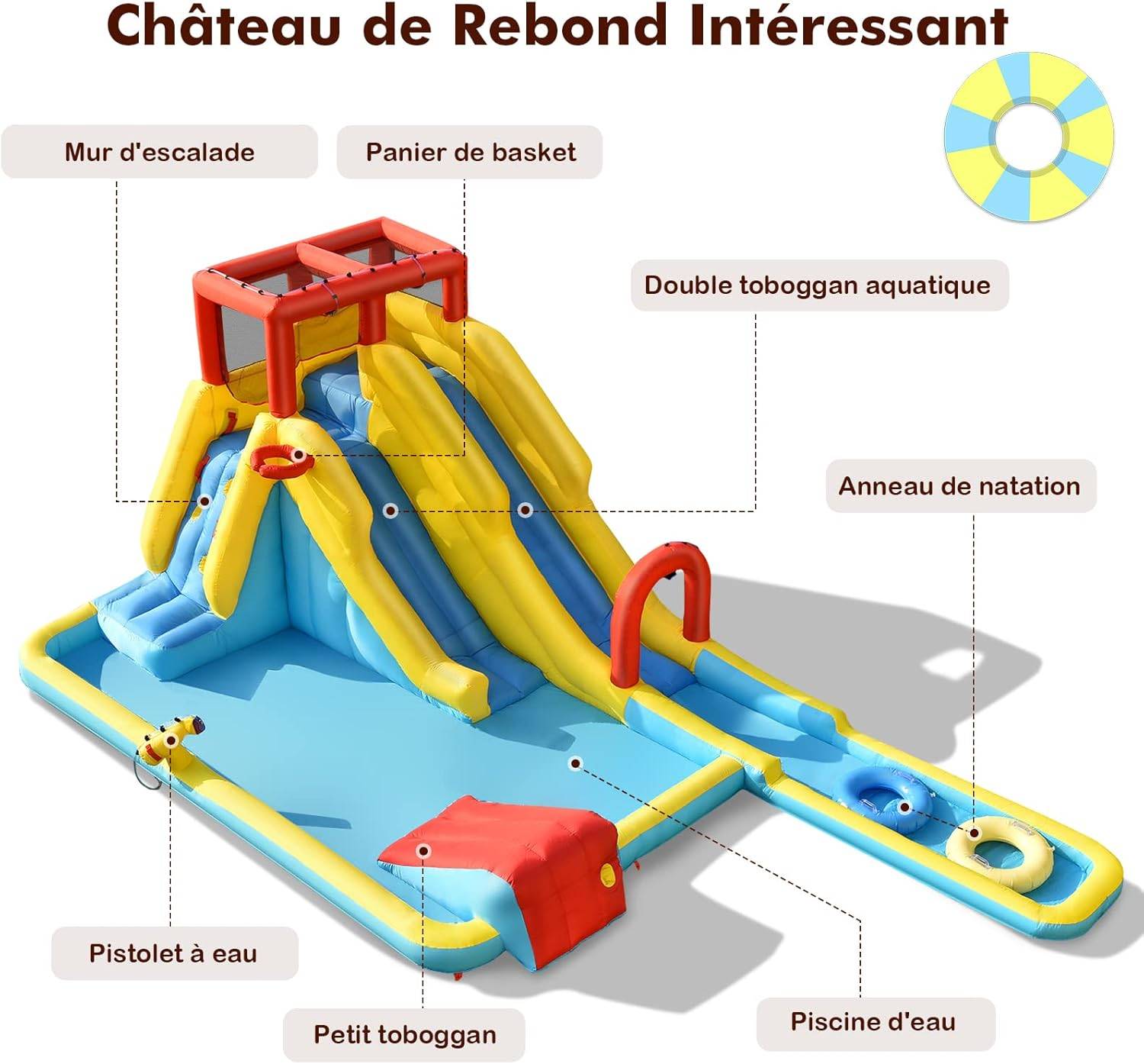 Structure Gonflable 8 en 1 avec Double Toboggan Aquatique pour 3 Enfants 3-10 Ans(sans souffleur) - Image 1