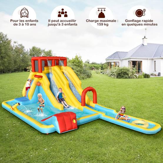 Structure Gonflable 8 en 1 avec Double Toboggan Aquatique pour 3 Enfants 3-10 Ans(sans souffleur) - Image 2