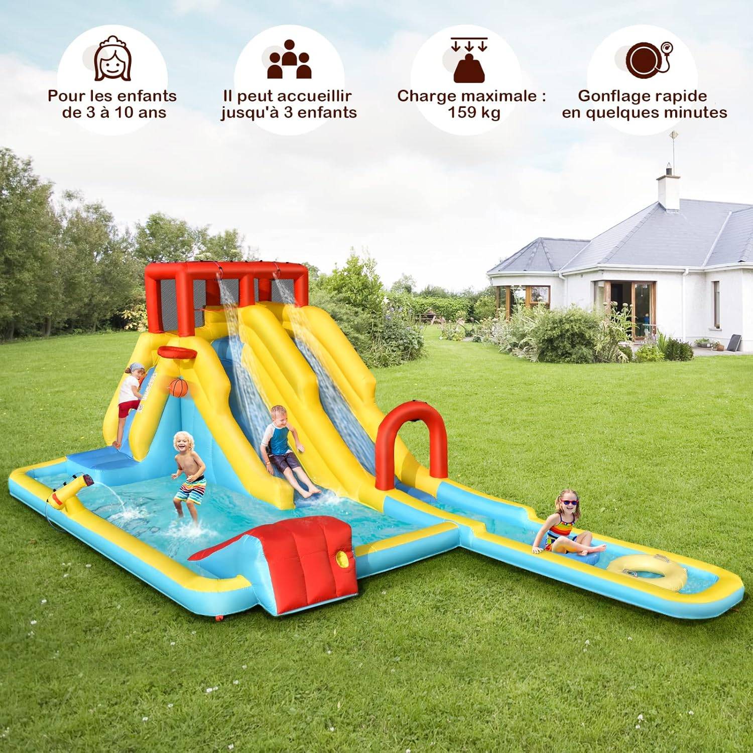 Structure Gonflable 8 en 1 avec Double Toboggan Aquatique pour 3 Enfants 3-10 Ans(sans souffleur) - Image 2