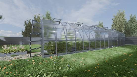 Serre KLASIKA Standard 30m2, 2,5m x 12m, 6 mm avec revêtement en polycarbonate (Avec 6 toits ouvrants automatiques) - Image 2
