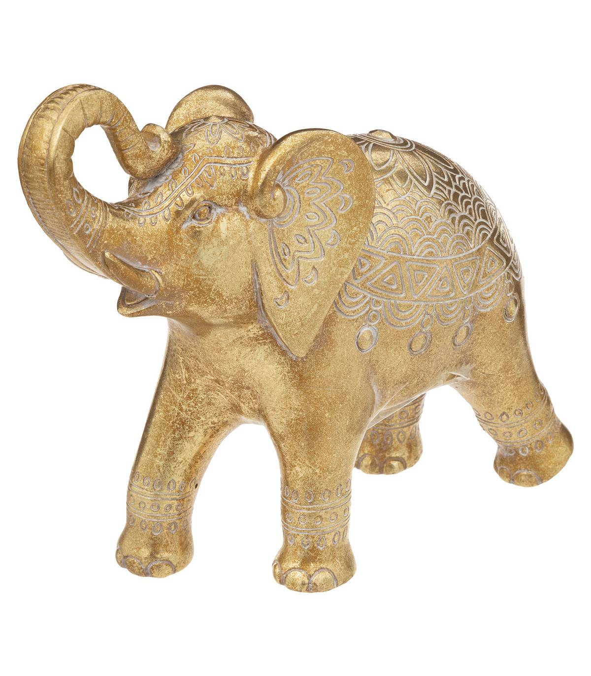 Objet déco Éléphant en résine Dorée motif exotique L 26 cm - Image 1