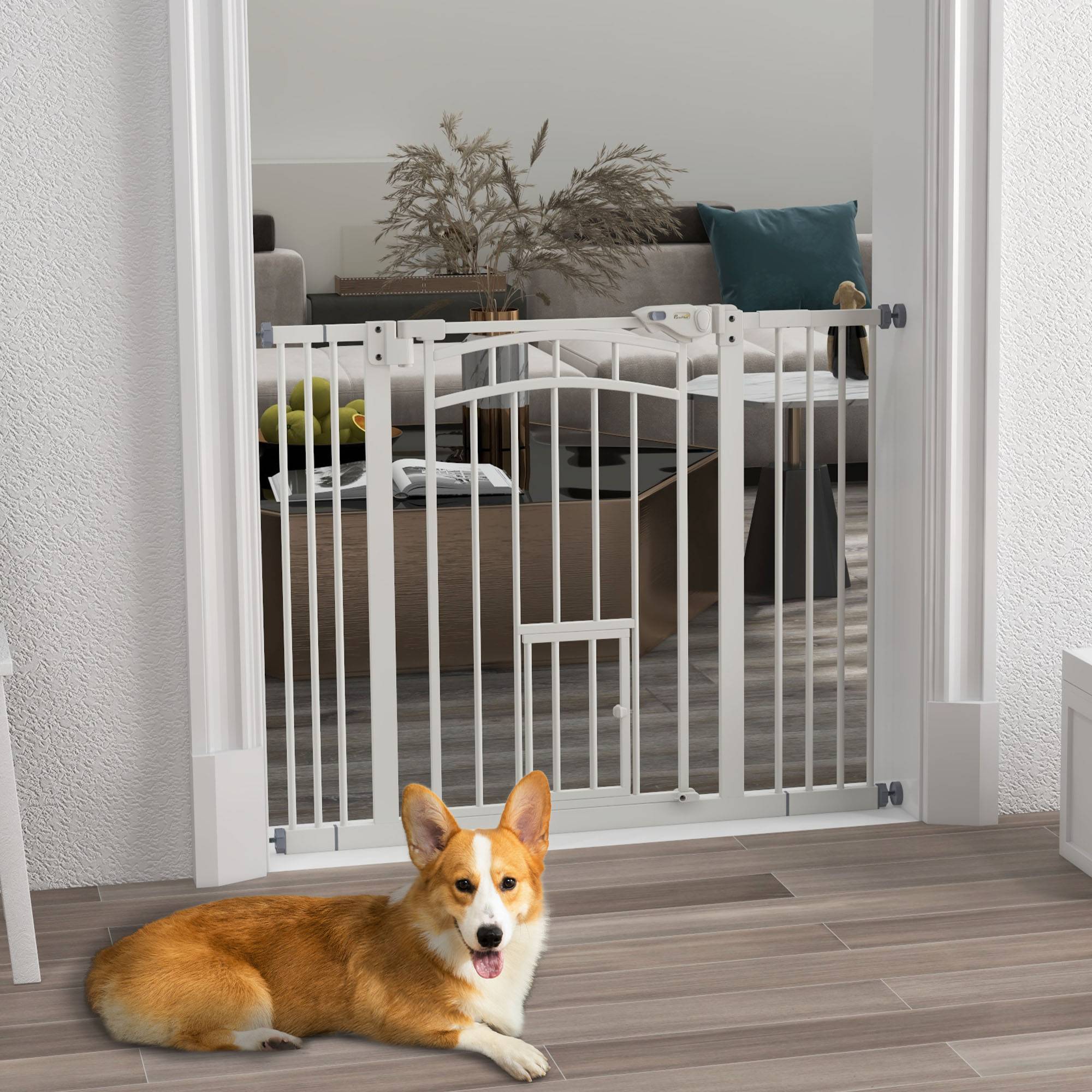 Barrière de sécurité escalier pour chien, fermeture auto, usage une main, 100 x 4 x 76 cm, blanc - Image 3