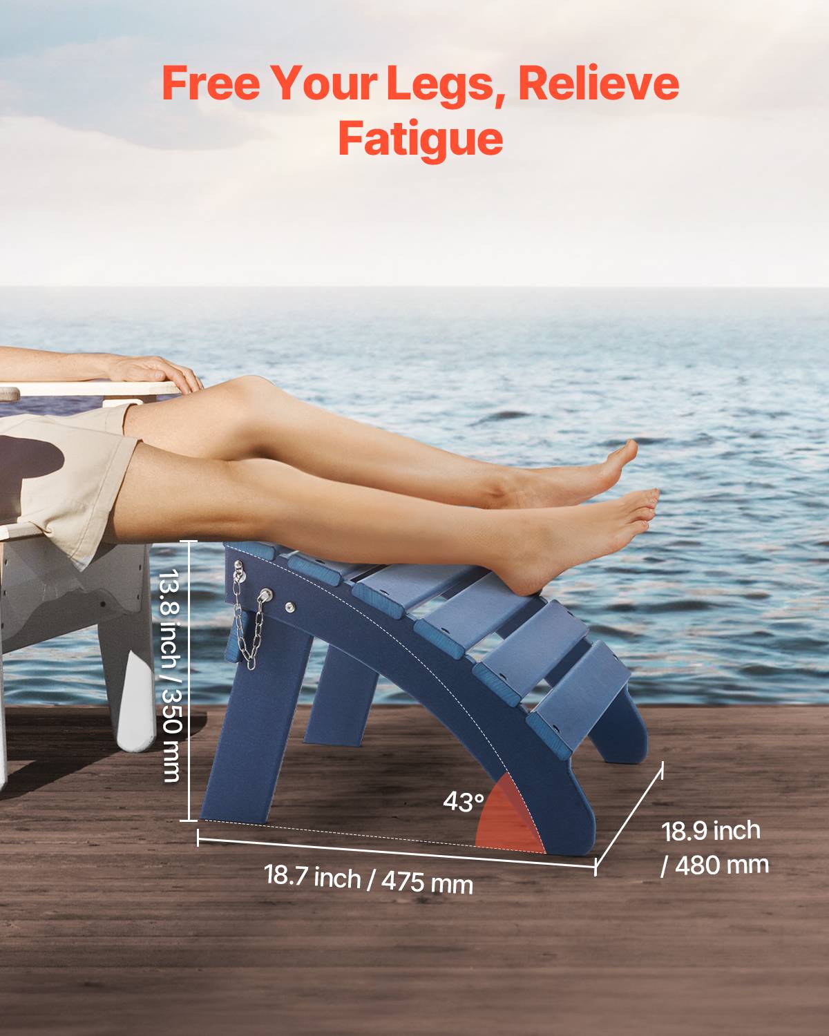 VEVOR Repose-pieds pliable Adirondack, PEHD, 475x480x350mm, bleu. - Image 5