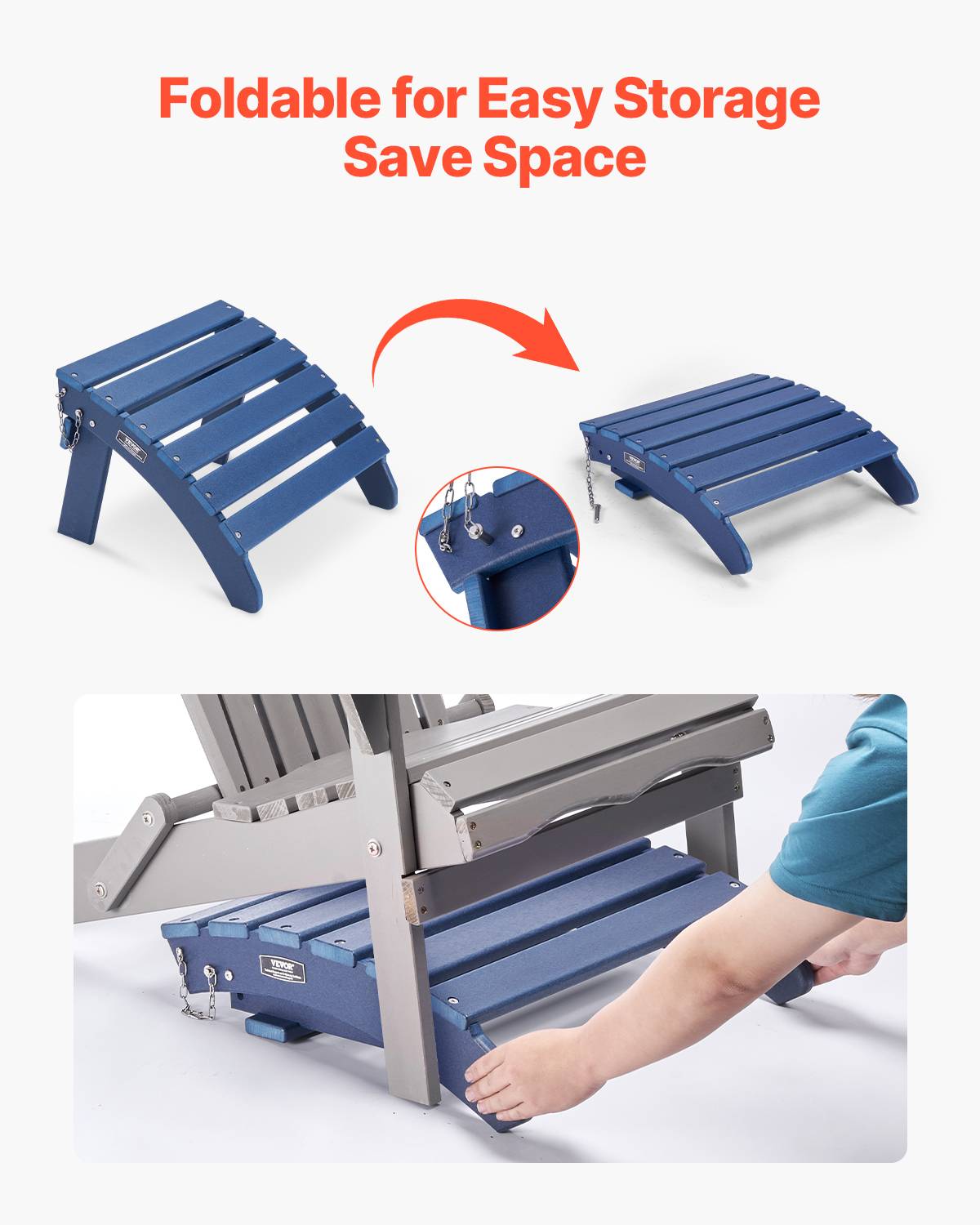 VEVOR Repose-pieds pliable Adirondack, PEHD, 475x480x350mm, bleu. - Image 3