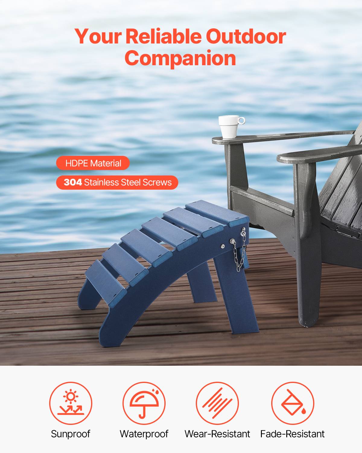 VEVOR Repose-pieds pliable Adirondack, PEHD, 475x480x350mm, bleu. - Image 2