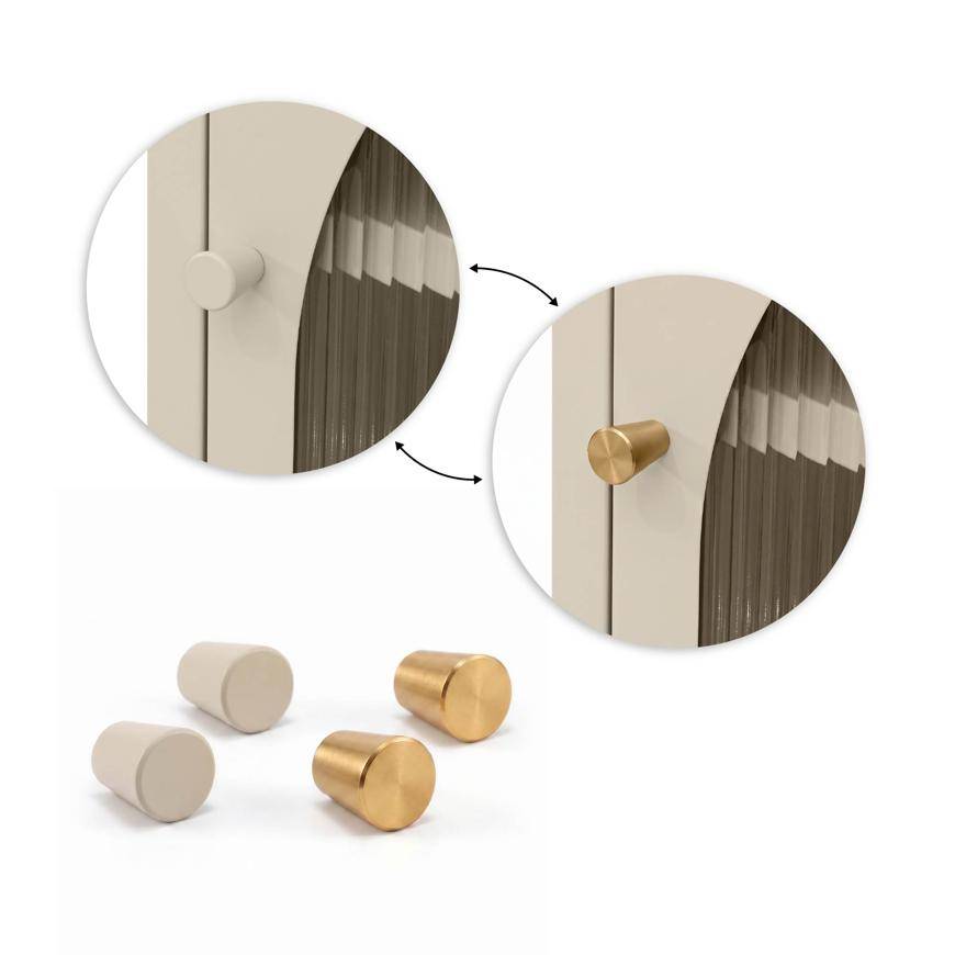Sicaan Table de Chevet Lot de 2 Industrielle en métal 1 Porte en Verre cannelé Beige - Elin - Image 5