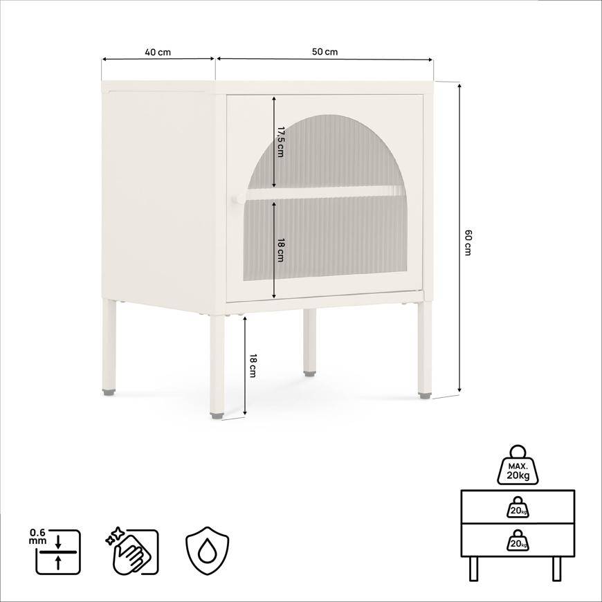 Sicaan Table de Chevet Lot de 2 Industrielle en métal 1 Porte en Verre cannelé Beige - Elin - Image 2