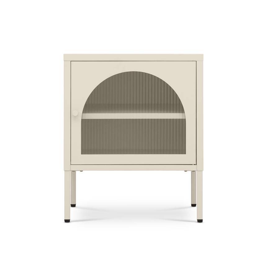 Sicaan Table de Chevet Lot de 2 Industrielle en métal 1 Porte en Verre cannelé Beige - Elin - Image 6