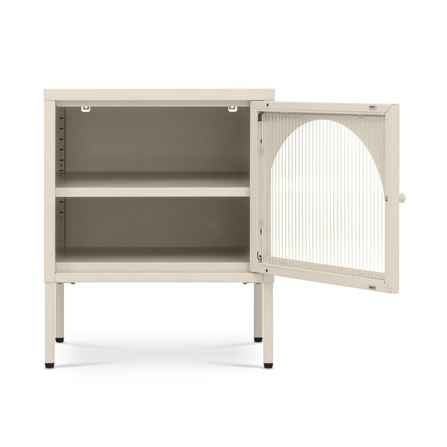Sicaan Table de Chevet Lot de 2 Industrielle en métal 1 Porte en Verre cannelé Beige - Elin - Image 7