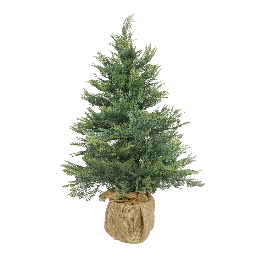 Petit sapin de Noël artificiel de table 90 cm en pot jute - style cyprès - Little Grove - Image 1