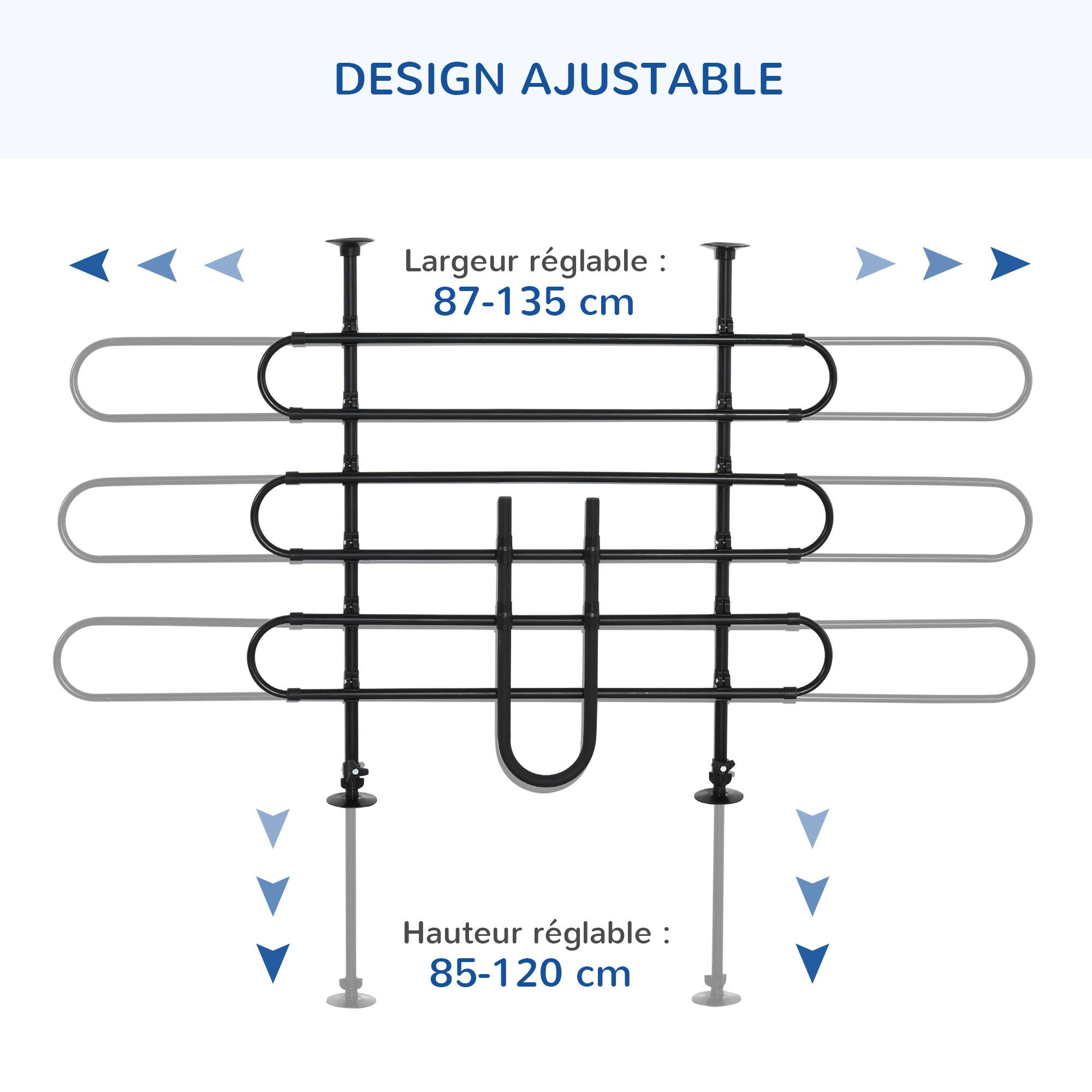 Grille séparation voiture chien réglable, larg.87-135cm, H.85-120cm, acier, noir. - Image 7