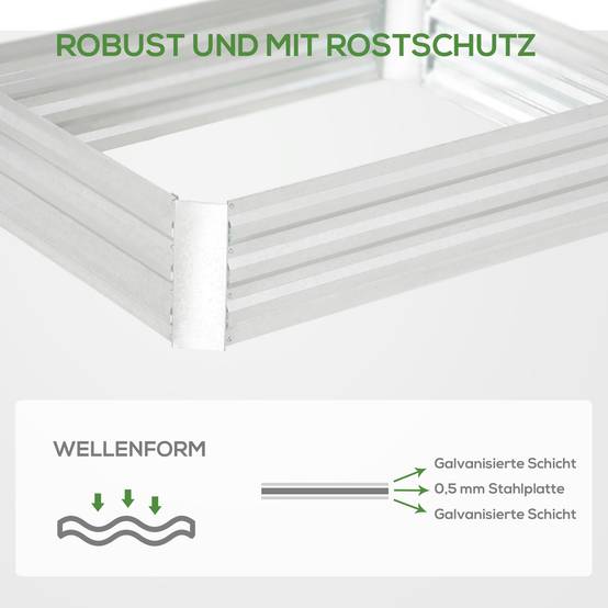 Carré potager empilable en acier galvanisé pour jardin conception sans fond 120x90cm argent - ComfortXL Outdoor Living - Image 7