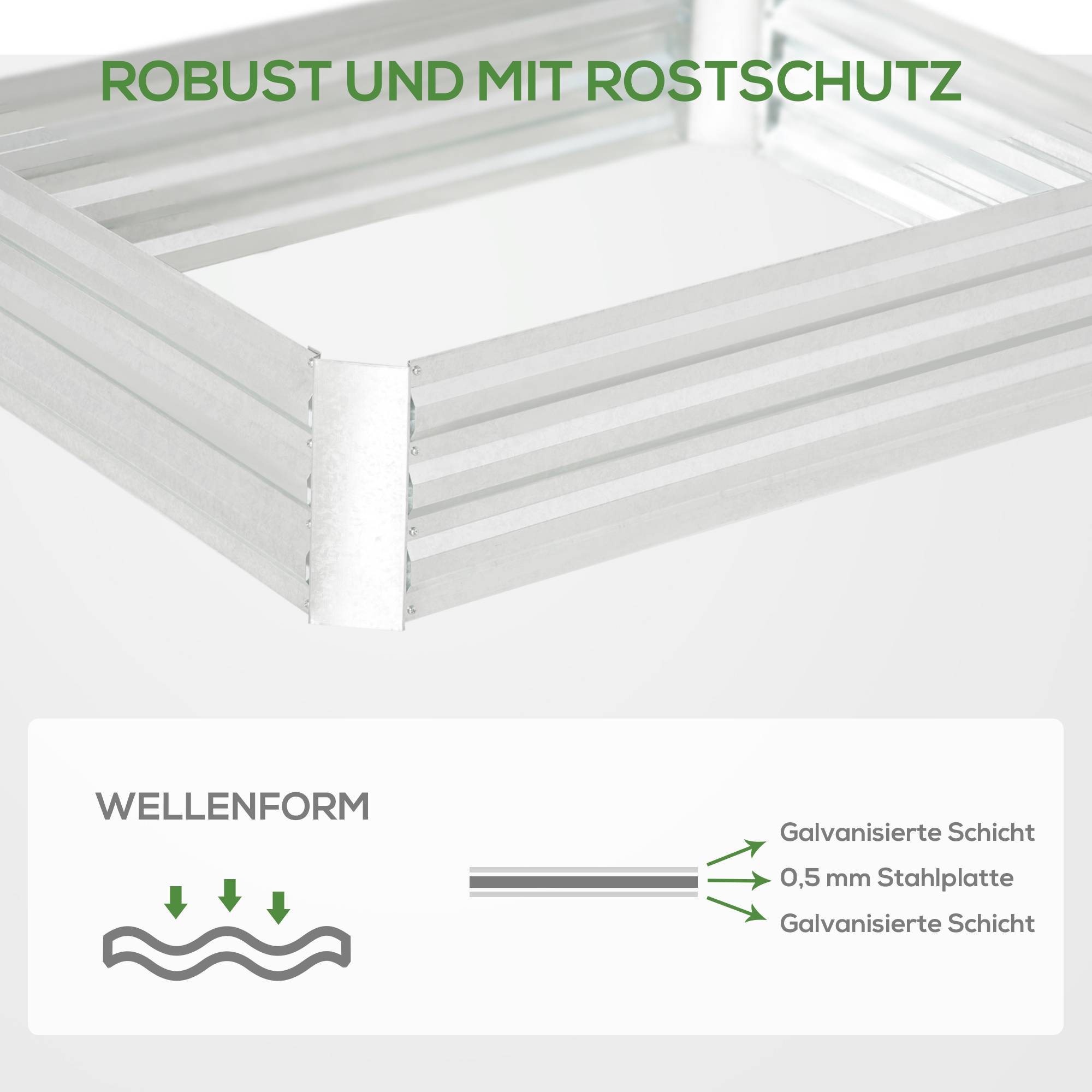 Carré potager empilable en acier galvanisé pour jardin conception sans fond 120x90cm argent - ComfortXL Outdoor Living - Image 7