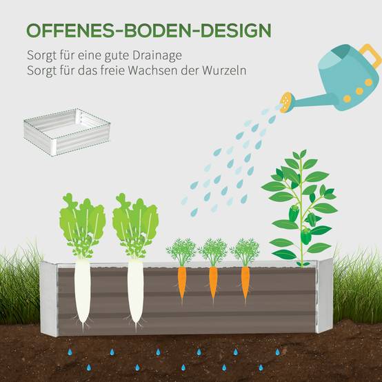 Carré potager empilable en acier galvanisé pour jardin conception sans fond 120x90cm argent - ComfortXL Outdoor Living - Image 8