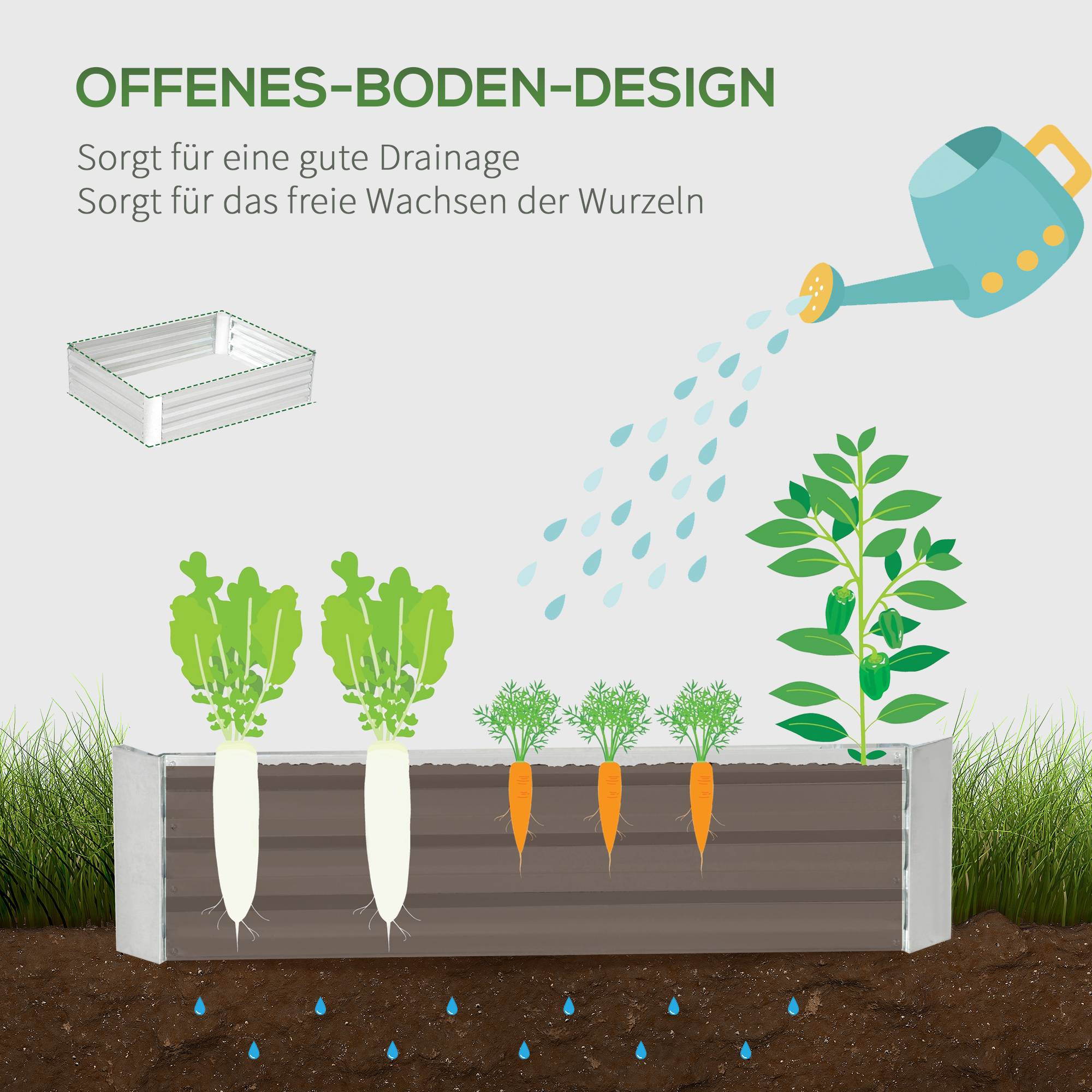 Carré potager empilable en acier galvanisé pour jardin conception sans fond 120x90cm argent - ComfortXL Outdoor Living - Image 8