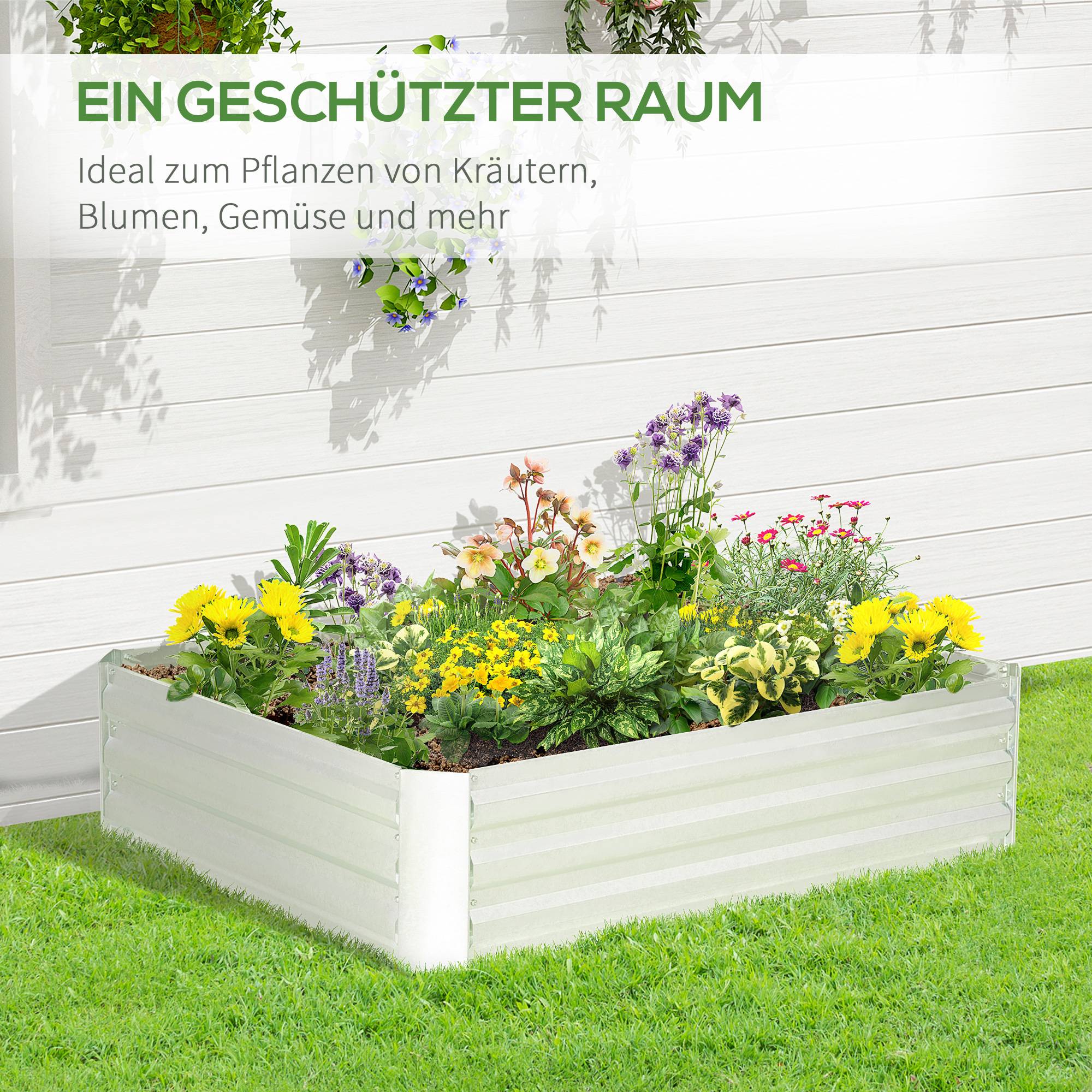 Carré potager empilable en acier galvanisé pour jardin conception sans fond 120x90cm argent - ComfortXL Outdoor Living - Image 6