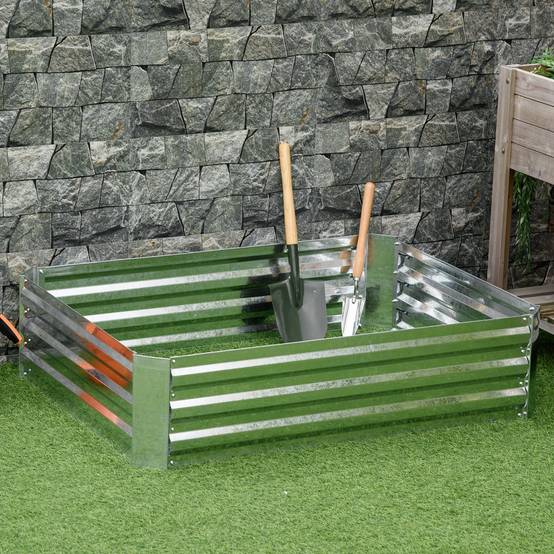Carré potager empilable en acier galvanisé pour jardin conception sans fond 120x90cm argent - ComfortXL Outdoor Living - Image 9