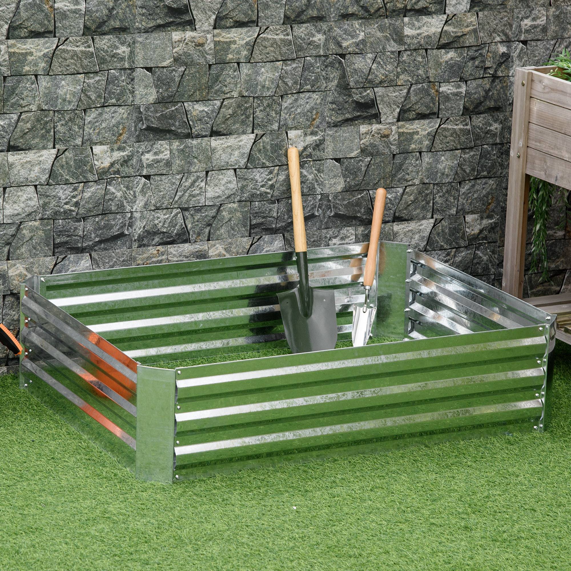 Carré potager empilable en acier galvanisé pour jardin conception sans fond 120x90cm argent - ComfortXL Outdoor Living - Image 9