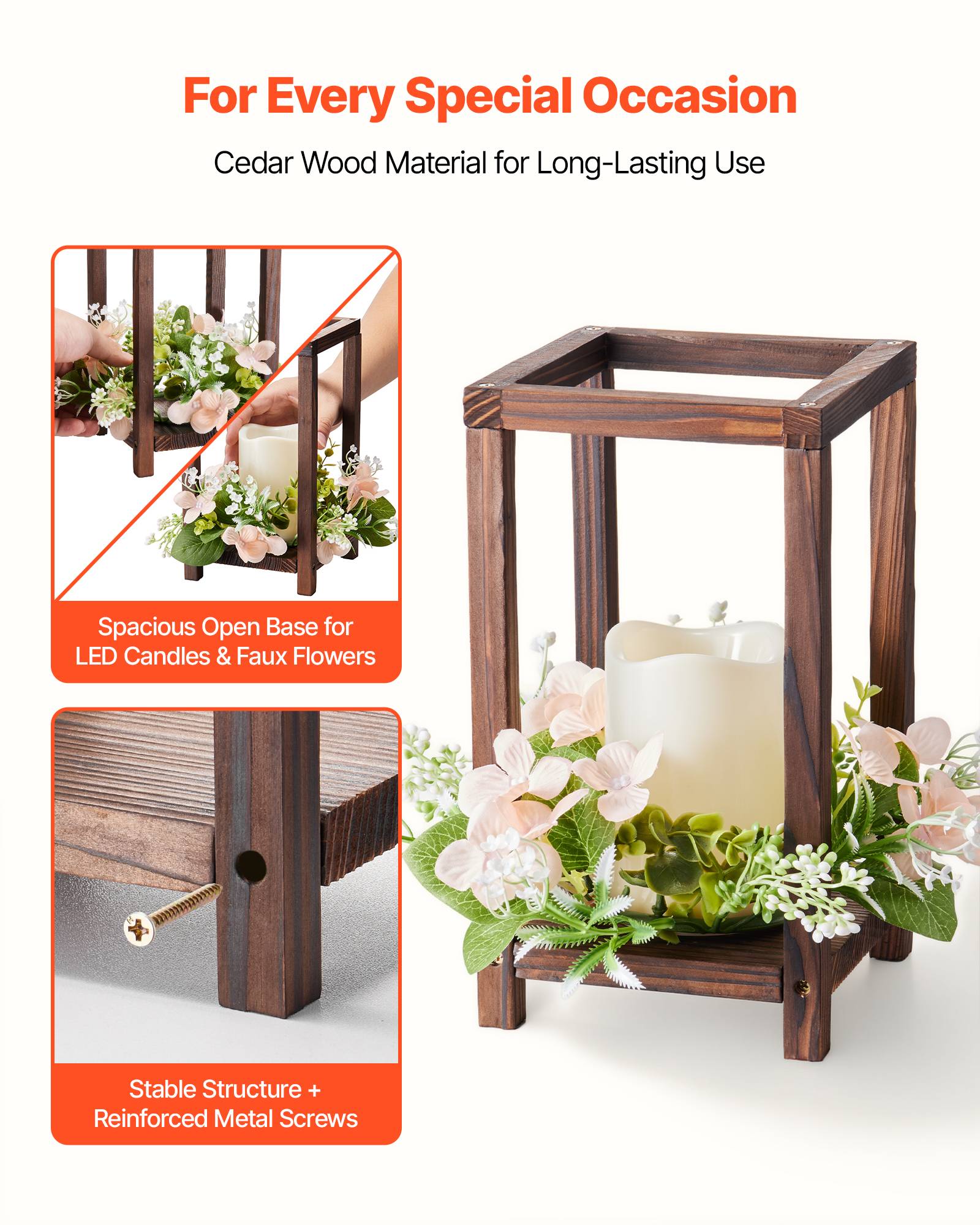 VEVOR Lanterne de Mariage Bois avec Bougies LED Couronnes Fleur Lot de 20 Marron - Image 3