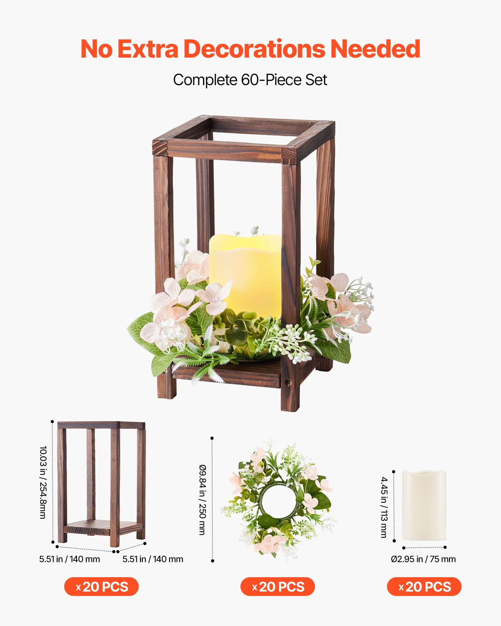 VEVOR Lanterne de Mariage Bois avec Bougies LED Couronnes Fleur Lot de 20 Marron - Image 4